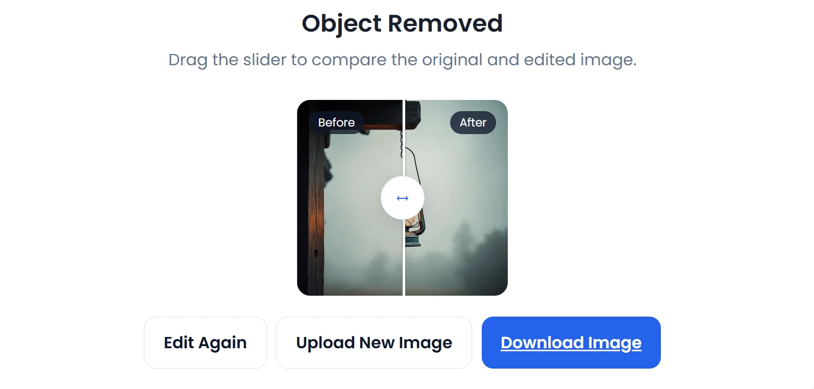 Remove Object from Image Online with AI | PixConvio 2 Before and after comparison after removing an object from a photo